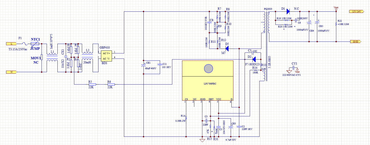 LP3799FAC/LP3799FBC 24V2.5A非標(biāo)方案（原理圖及變壓器器資料）